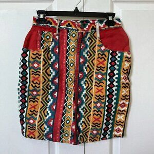 Vintage Siliano SW Geometric Multicolour Short Mini Pencil Denim Skirt Stampede